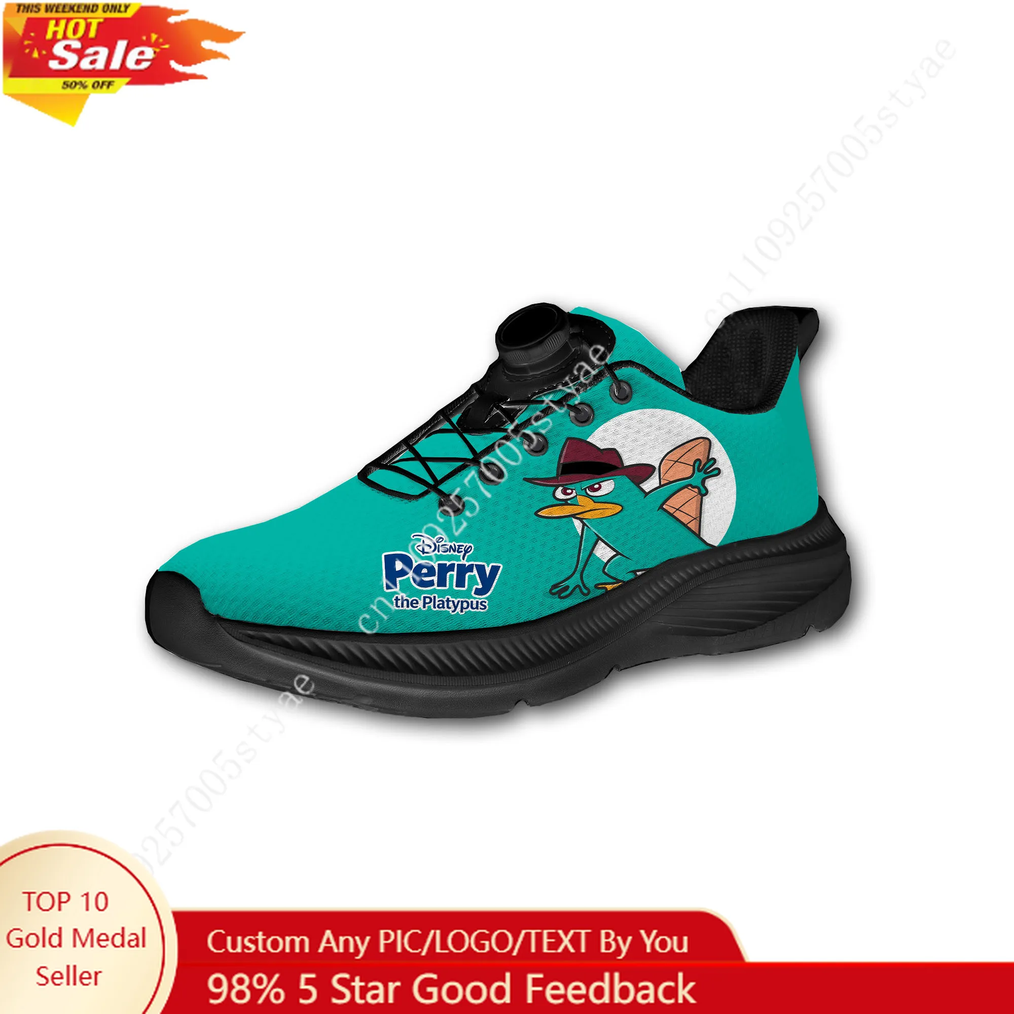 

Perry Platypus Sport Shoes Custom Men Woman Rotating Button No Tie Shoes Design Photo Logo Text Soft Sneaker Unisex Holiday Gift