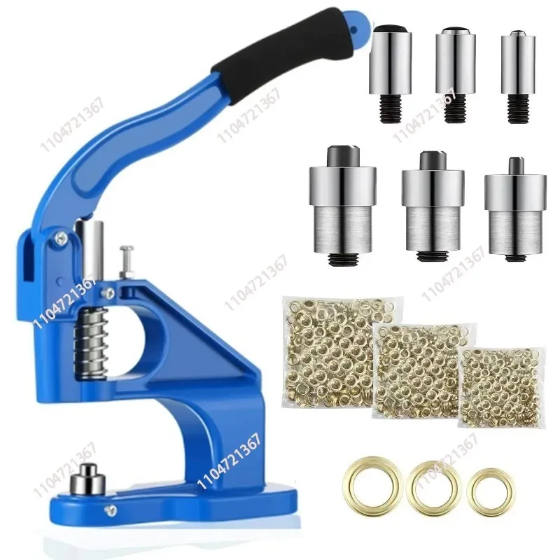 DIY Hand Press Leathercraft Sewing Pressing Punch Tool with Dies+1500pcs Grommets Manual Grommet Eyelet Machine  1pcs