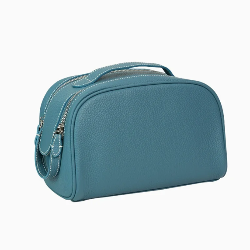 Blue First layer cowhide women makeup bag high-end travel portable large capacity makeup bag soft toiletry light luxury storage