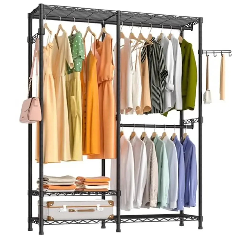 Heavy Duty Metal Clothing Rack Closets Organizer 3 Tiers Adjustable Wire Shelves Hanging Rods 650LBS Capacity Durable Iron Pipe