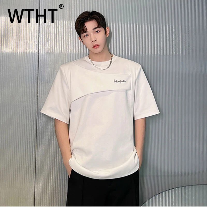 

WTHT Fashion Men's Metal Patchwork Heavy Industy T-shirts Trendy 2025 Summer Casual Short Sleeves Loose Tops Male 2A1432