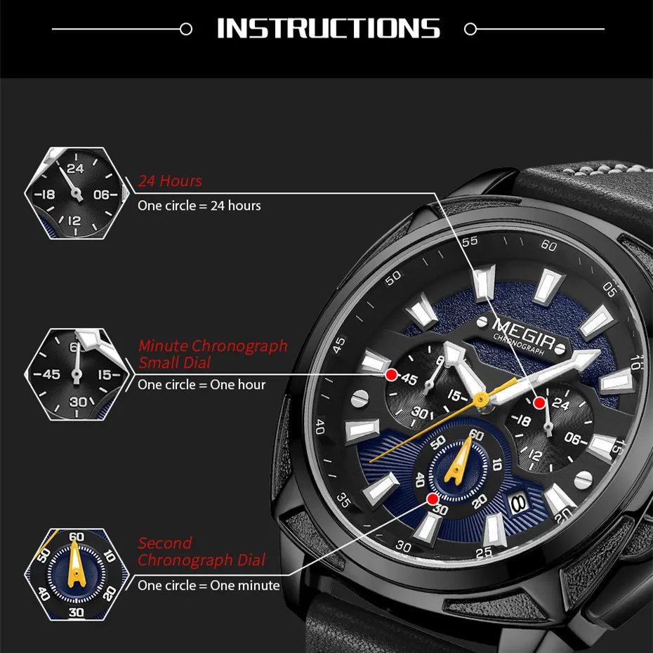 MEGIR Luxury Brand Military Quartz Watches Waterproof Calendar Sport Business Chronograph Relogio Masculino Male Wristwatch