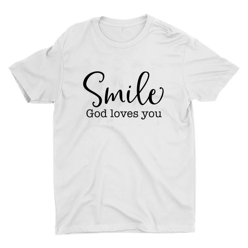 Smile God Loves You Slogan T Shirt Womens Christian Jesus Faith Tee Shirts 90s Lady Girl Casual Tops A-647