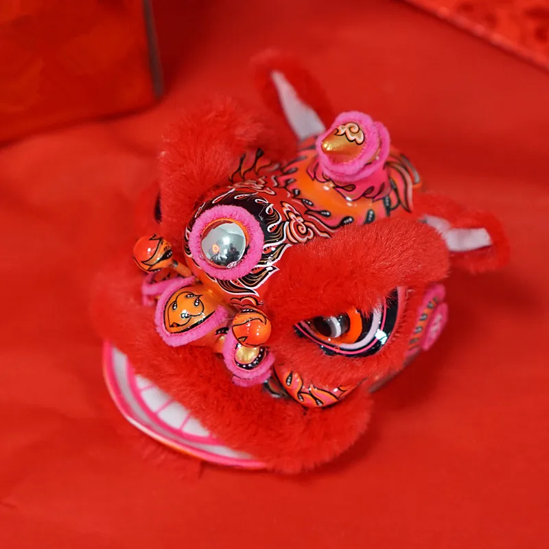 Cartoon Chinese Red Lion Dance Resin Decoration New Year Decorative Desk Car Home Handmade Craft Accessories Gift