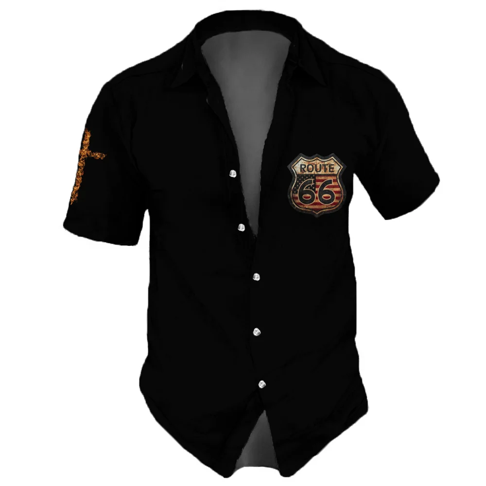 Camisa Vintage para hombre, camisa con estampado 3d de Route 66, blusa informal de verano, camisetas de gran tamaño, Camiseta con patrón antiguo,