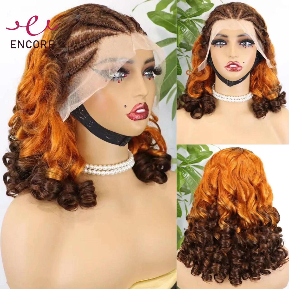 

18 Inch 13x4 Lace Frontal Wigs 250 Density Remy Human Hair Cornrow Braided Wig 4T350T4 Color Loose Fumi Curly Hair Wig for Women