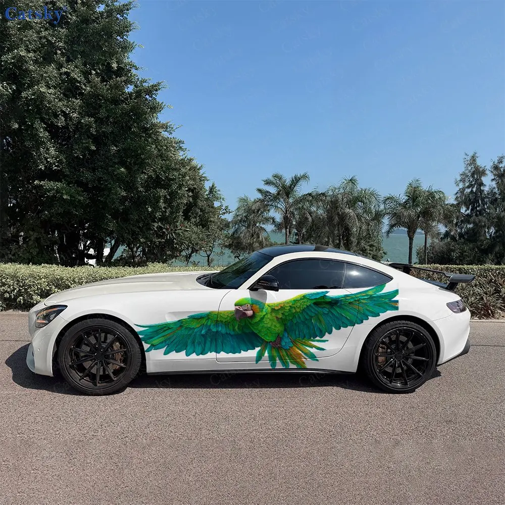 2pcs Green Parrot Stickers, Self-Adhesive PVC Waterproof & Scratch-Resistant Stickers, Car Accessory Gift