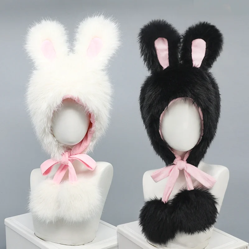 

Women Lolita Cute Fluffy Hat Headwear Furry Bunny Ears Plush Headgear Fursuit Anime Cosplay Performance Props