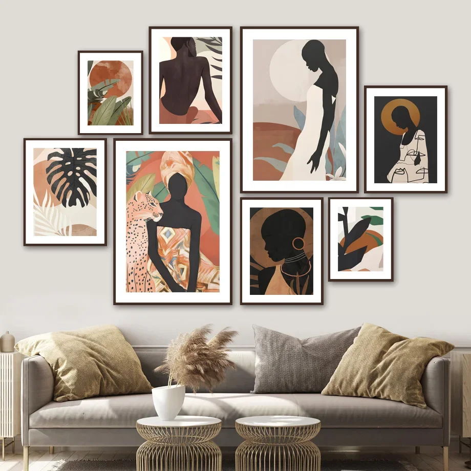 

Abstract Woman Leopard Leaf Illustration Wall Art Canvas Painting Nordic Posters And Prints Wall Pictures For Living Room Decor
