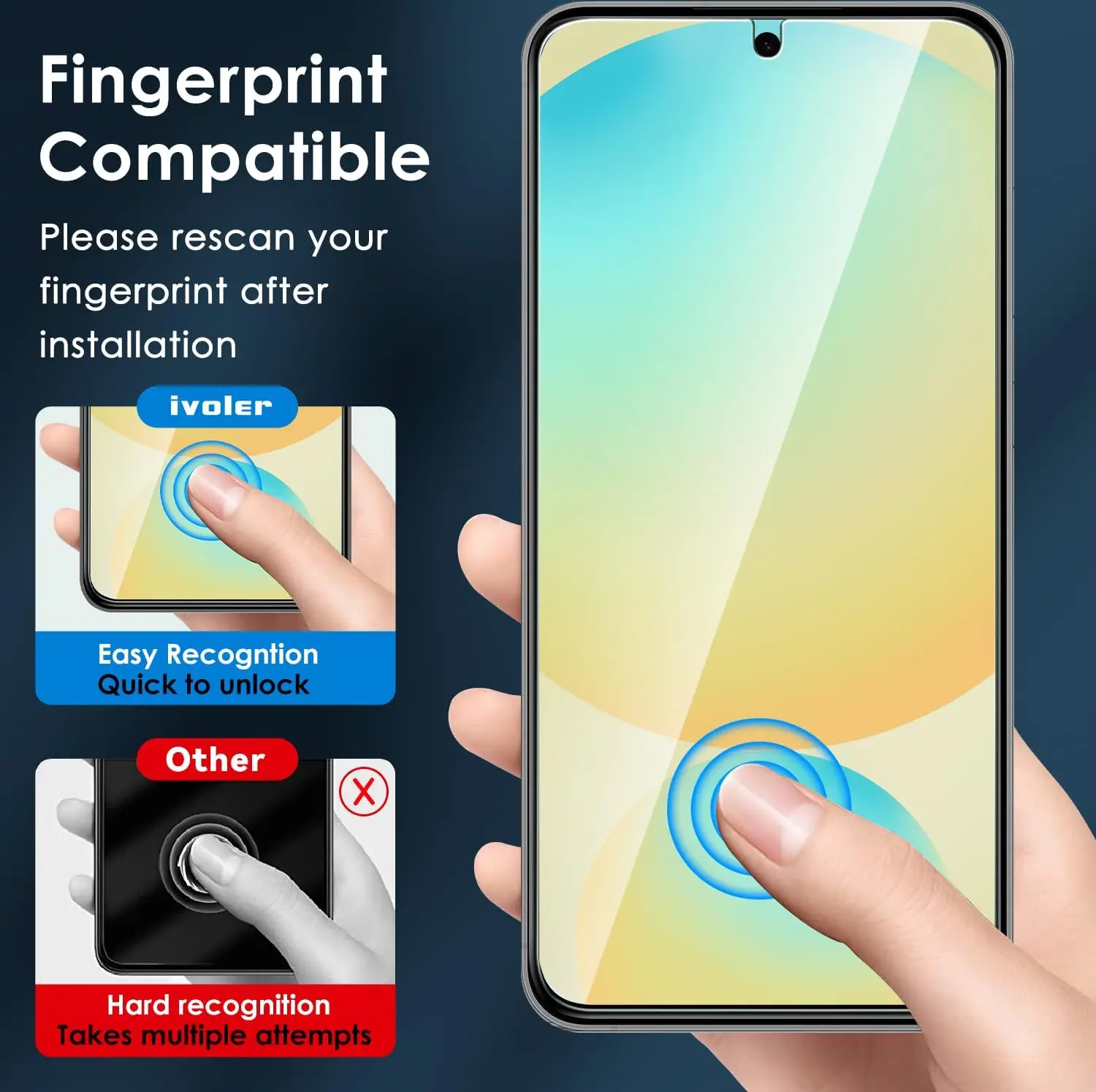 لهاتف Samsung Galaxy S25+ طبقة حماية لفتح بصمة الإصبع من الزجاج المقسى، مقاومة للخدش وخالية من الفقاعات