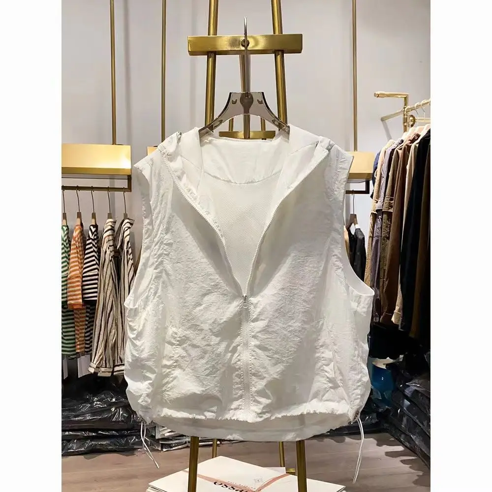 Gilet à Capuche Sans Manches pour Femme, Fin, Décontracté, à la Mode, Été