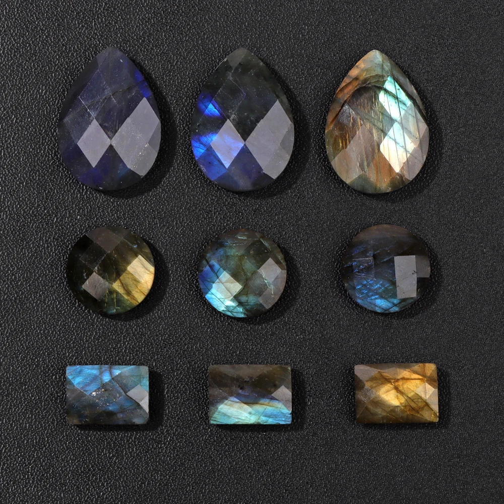 Natural Labradorite Stone Faceted Blue Flash Drop Water Round Rectangle Loose Bead For Jewelry Making Ring Necklace Bracelet DIY