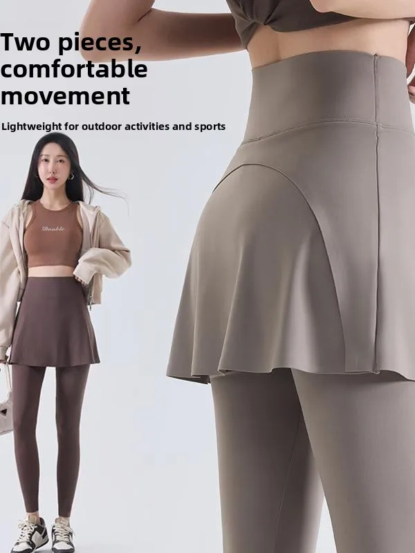 Falda de cuero fino para mujer, pantalones falsos de dos piezas ajustados de cintura alta para Yoga y Fitn, ropa de abrigo nueva de otoño, pantalones de capa Base