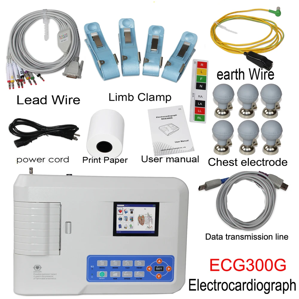 

Real Manufacturer CONTEC ECG300G CE Digital Portable 12 Leads Pc 3 Channel ECG Machine