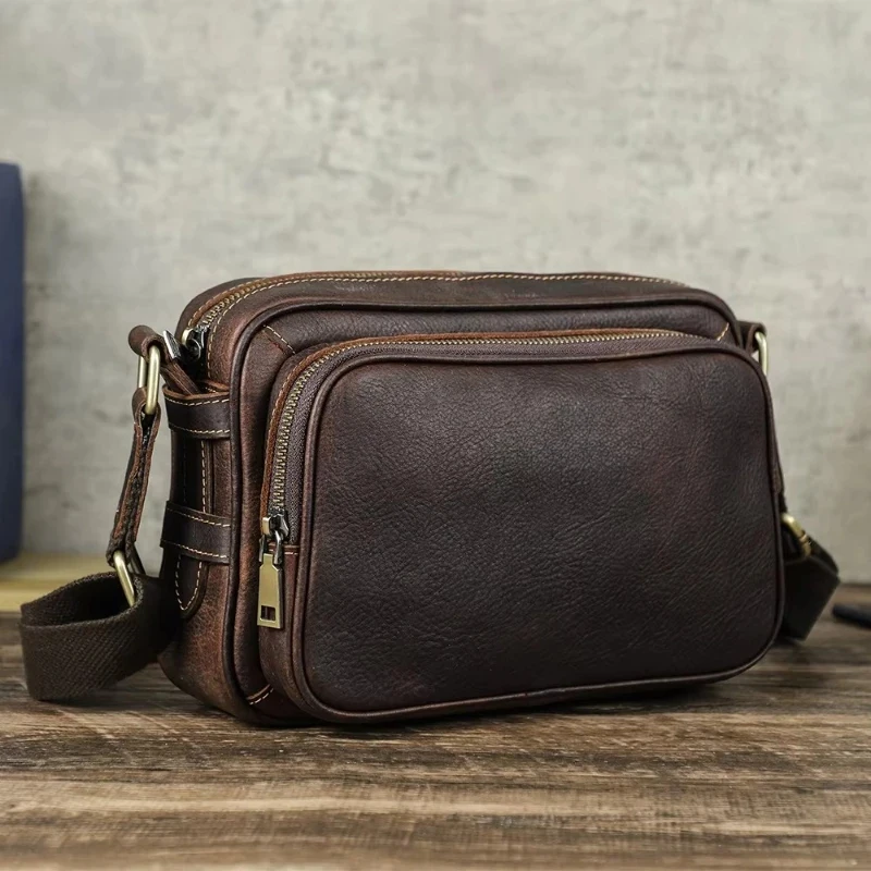 

Vintage Men's Full Grain Leather Shoulder Bag Retro Casual Crossbody Sling Messenger Bag