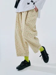 imakokoni 2024 spring new original pure cotton printed denim carrot pants women's wide leg pants 244504