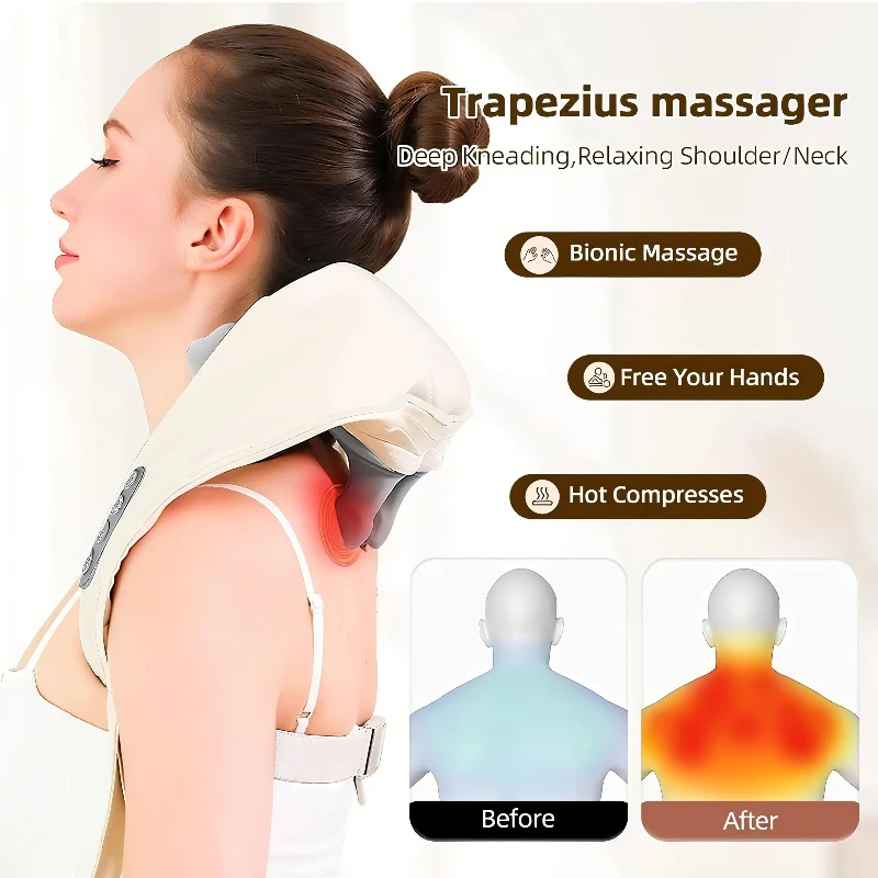 

Neck Massager Cordless Multifunctional Shiatsu Shoulder Back Waist Ctrapezius Massager with Soothing Heat Electric Deep Tissue