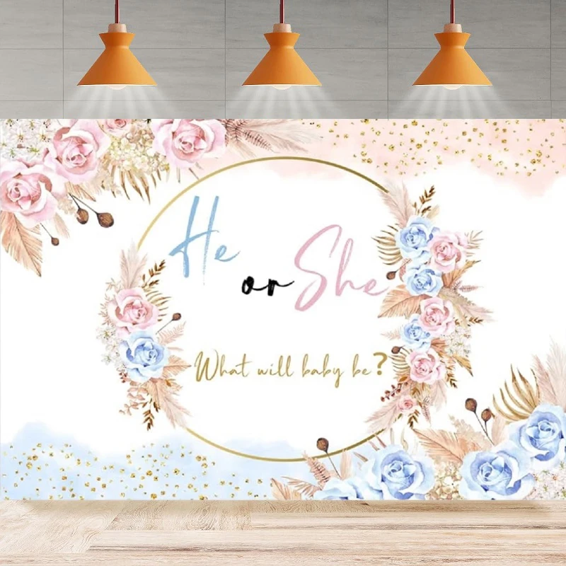 Photography Backdrop For He Or She Paty Gender Reveal Party Poster Background Baby Shower Home Party Backdrop Wall Banner Decor