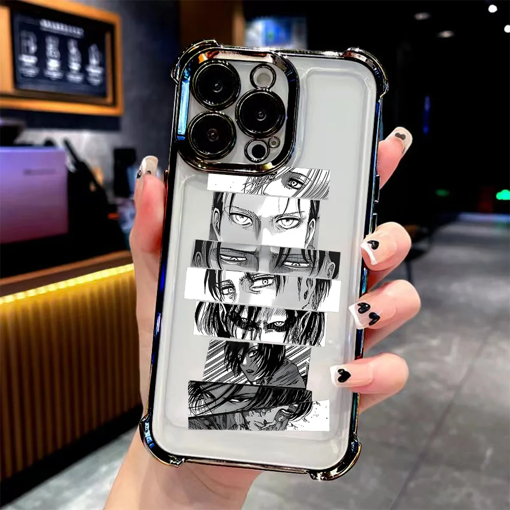 오포 리얼미 C71 C75 C55 C53 C30 C35 C33 C31 C21 14 13 12 프로 플러스 5G용 애니메이션 진격의 거인 레비 도금 폰 케이스 (낙하 방지)