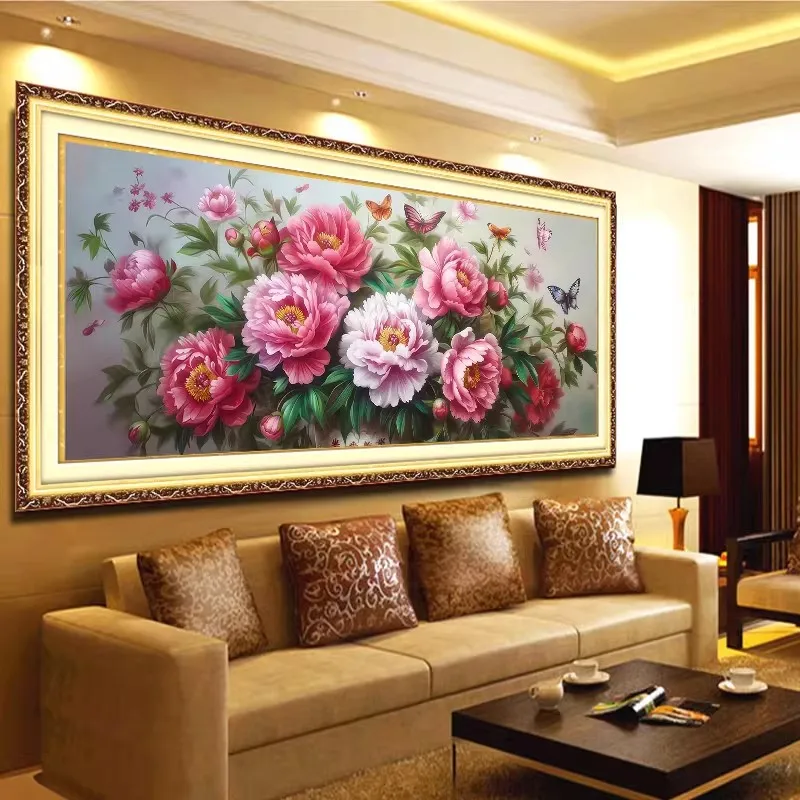 Peony 11ct 9CT Needlework,DIY Living Room Printed Cross Stitch,Sets For Embroidery Kit Full Cotton Silk Threads