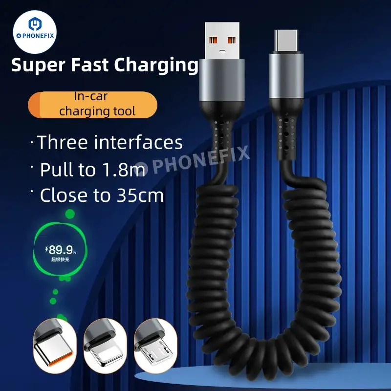 Car CarPlay Super Fast Charging Cable Lightning /USB/ Type-C for iPhone Android Phones Simultaneous Charging/Data Transmission
