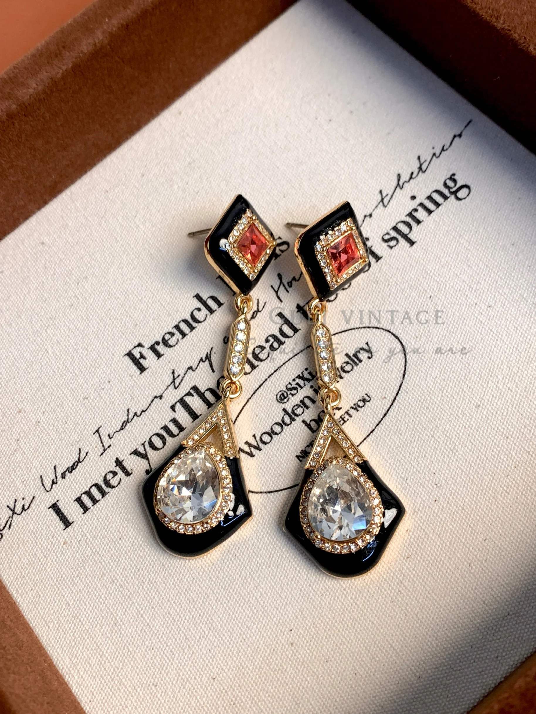 

Enamel colored long earrings fashionable gem geometry drop ear accessory