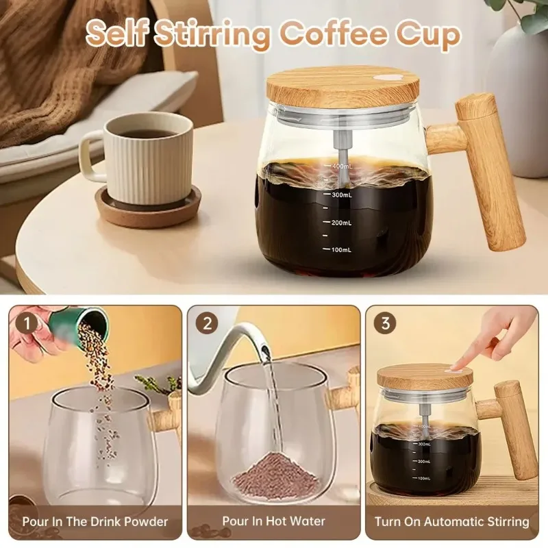 400ML Electric Blender Mixer Pot， Portable Self Stirring Glass Coffee Cup Mugs for Milk Latte Coffee Drinks Mixing