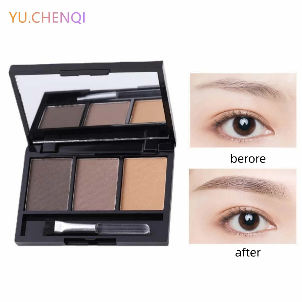 

3 Color Eyebrow Powder Eye Shadow With Brush Mirror Palette Waterproof Cosmetic Foundation Women Professional Makeup Beauty Tool