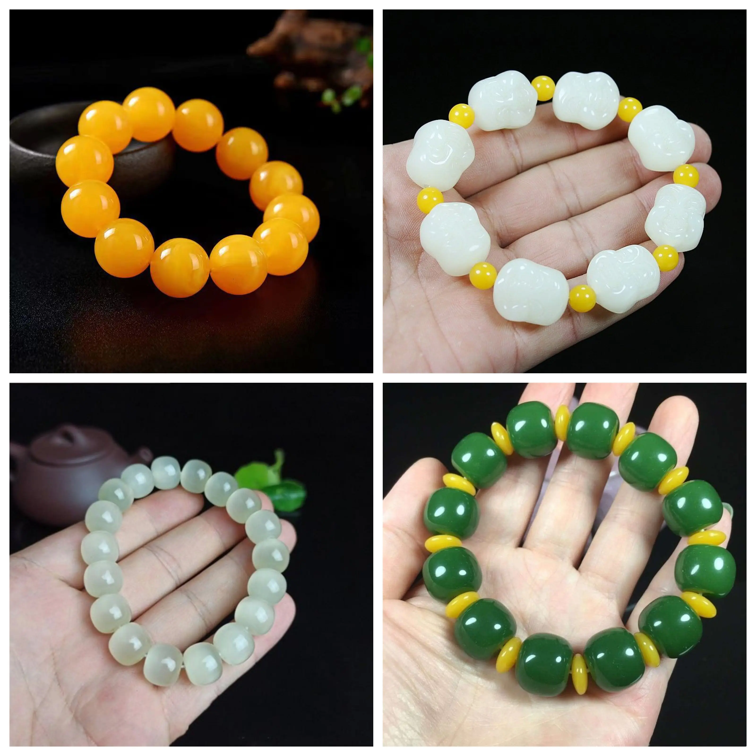 

Multiple styles colors Green Hotan Jade Round Bead Bracelet Bucket Bead Spinach Green Jasper Male Female Bead Jade Bracelet