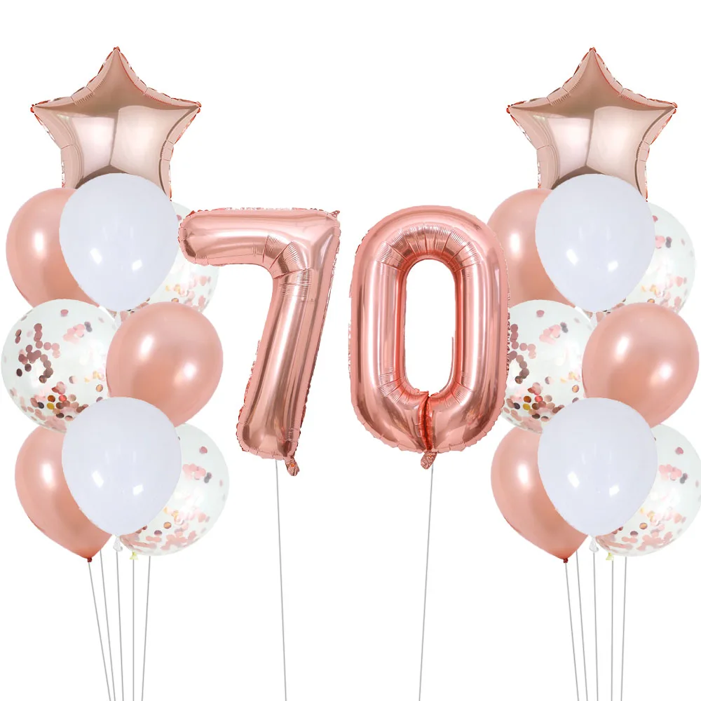 22pcs Rose Gold Number Foil Balloons Happy Birthday Party Decorations Adult Kids 10 11 14 15 16 18 25 30 35 40 50 60 70 Year Old