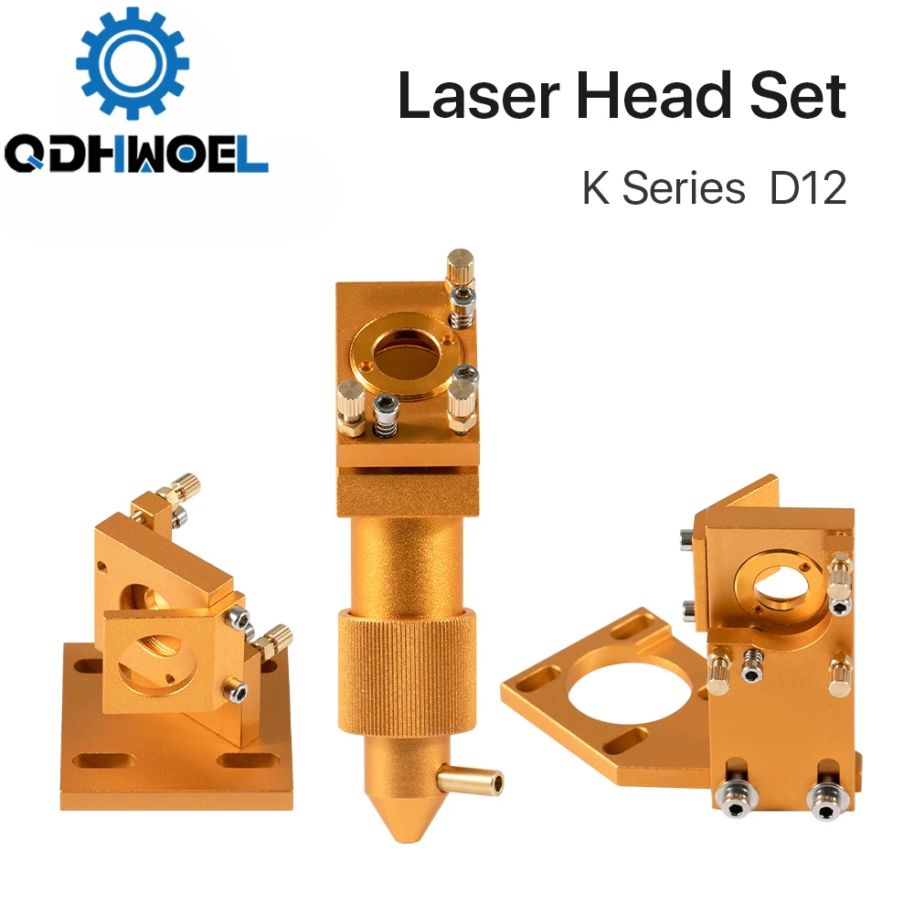 

QDHWOEL K Series CO2 Laser Head Set D12 18 20 FL50.8mm Lens Gold Color for 2030 4060 K40 Laser Engraving and Cutting Machine