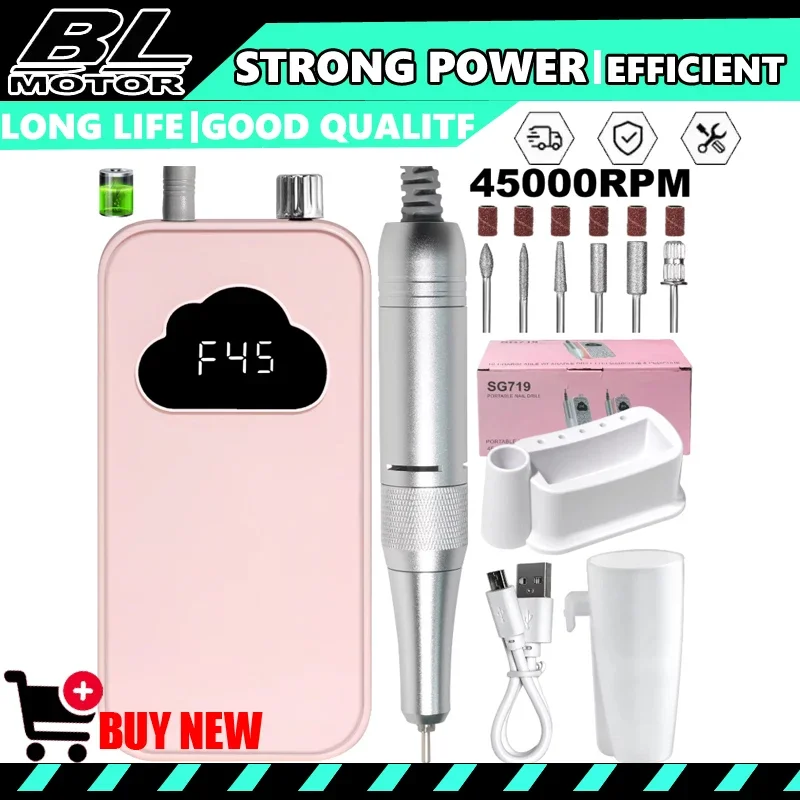 

Profesional 45000RPM Gel Nails Polishing Salon Machine Electric Nail Drill Rechargeable Electric Portable Nail Sander File