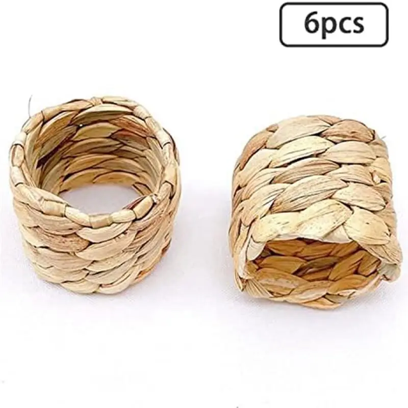 A45I 6 Piece Woven Napkin Rings Set, Rustic Napkin Rings, Handmade Napkin Rings, Natural Napkin Rings, for Table Decoration