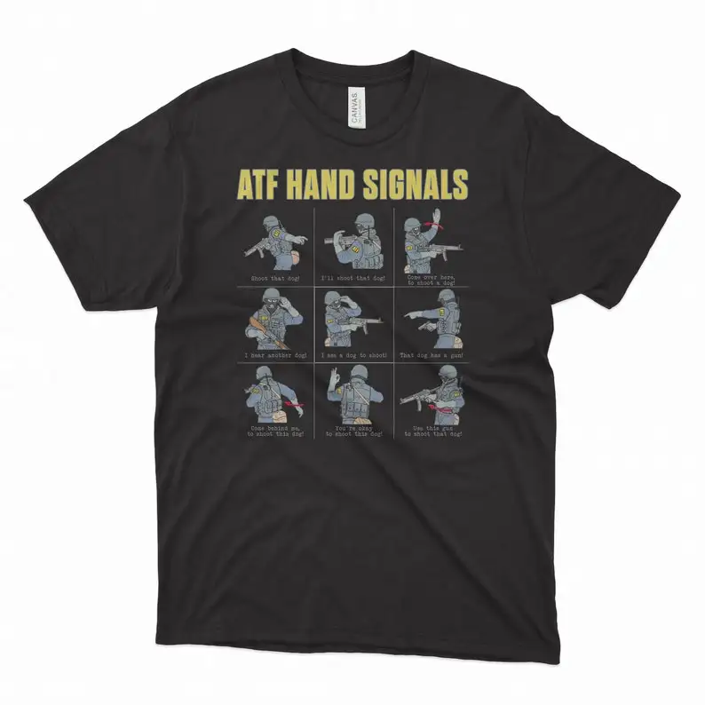 Atf Hand Signals Adult Regular Fit Crew Necked Tees Cotton Men's Printed Tops