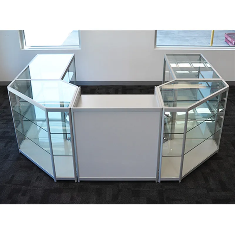 customized.U Shape Retail Grocery Store Aluminum Glass Cashier Table Glass Showcase Display Cabinet Convenience