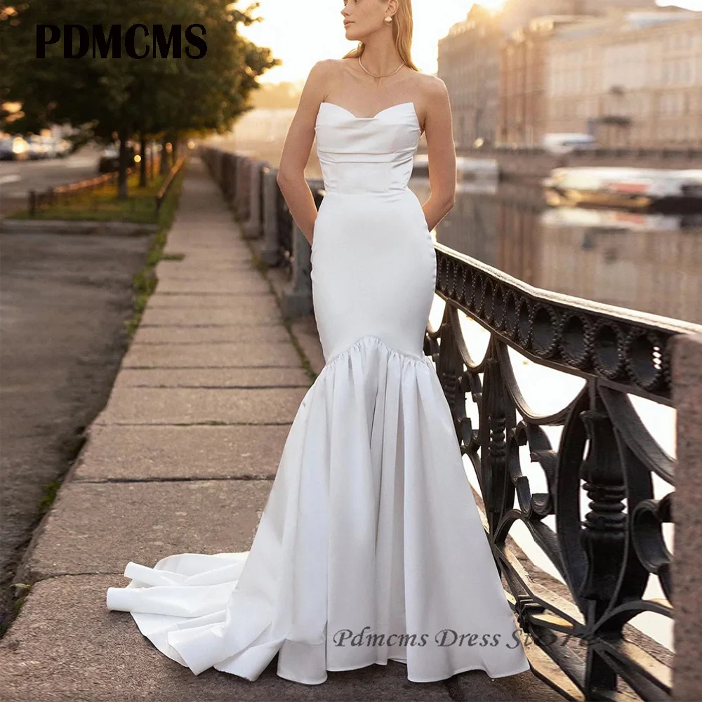 

SSYTENS Satin Sweetheart Mermaid Wedding Dresses Elegant Sleeveless Custom Bridal Gowns For Women Sweep Train Sexy Robe De Marié