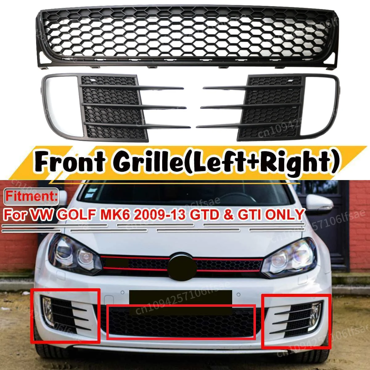 

1 Pair Car Front Bumper Lower Fog Light Vent Grille Mesh Grill Cover Case Fit For VW Golf 6 MK6 VI GTI GTD 2009-2013