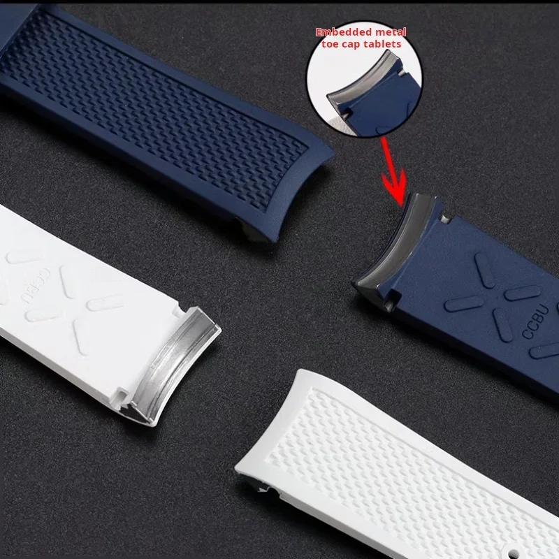 High quality Metal Curved end men watchband 20mm For IWC Portugal fluoro rubber watch Strap IW371607 IW371620 371609 accessories