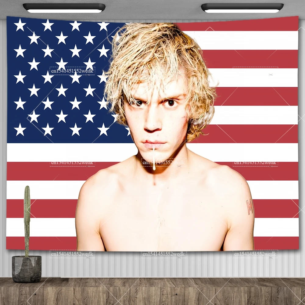 Evan Peters Tapestry American USA Flag Funny Meme Tapestry Aesthetic Bedroom Decoration Wallpapers Home Banners Party Backdrops