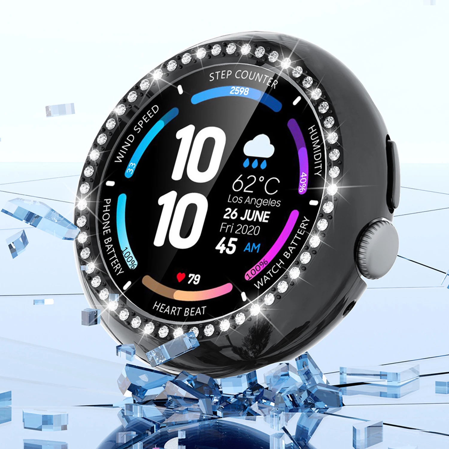 Per Google Pixel Watch 4 Custodia da 41 mm Cover per orologio per PC con design cavo decorativo con strass a fila singola - Trasparente