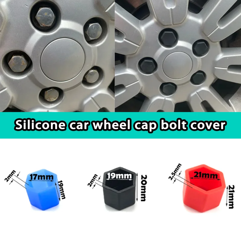 20Pcs 17mm 19mm 21mm Black Car Wheel Caps Bolts Covers Silicone Auto Wheel Hub Protectors Screw Cap Exterior Anti Rust Cover