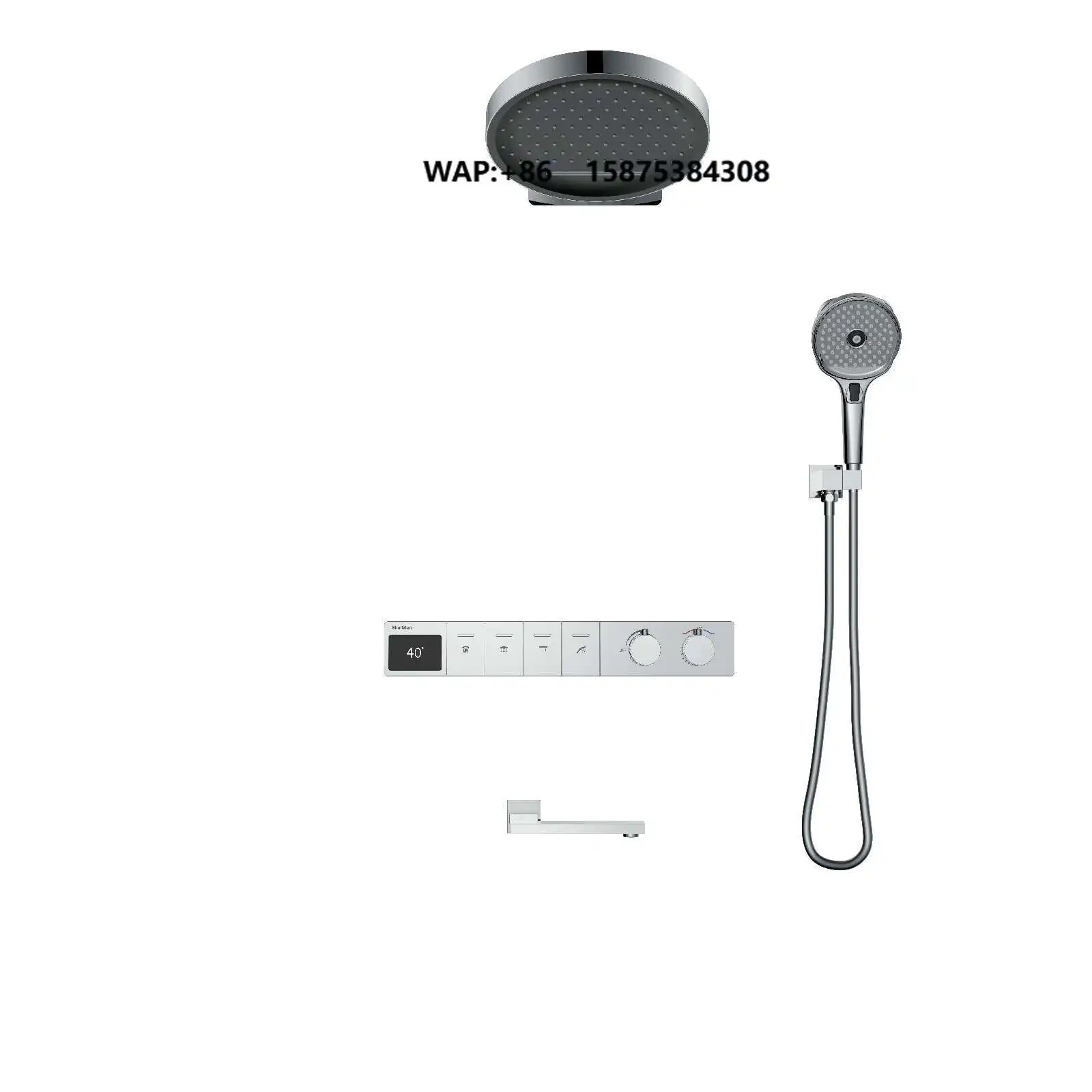 Smart Hydroelectric Digital Shower System with Round Overhead Handheld Showerheads Jet Spray Hotel Use Horizontal Drain