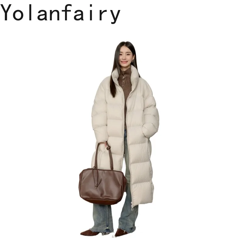 YOLANFAIRY High-end 90% White Goose Down Jackets for Women Winter Mid-length High Quality Down Coat Woman Elegant Puffer Jacket