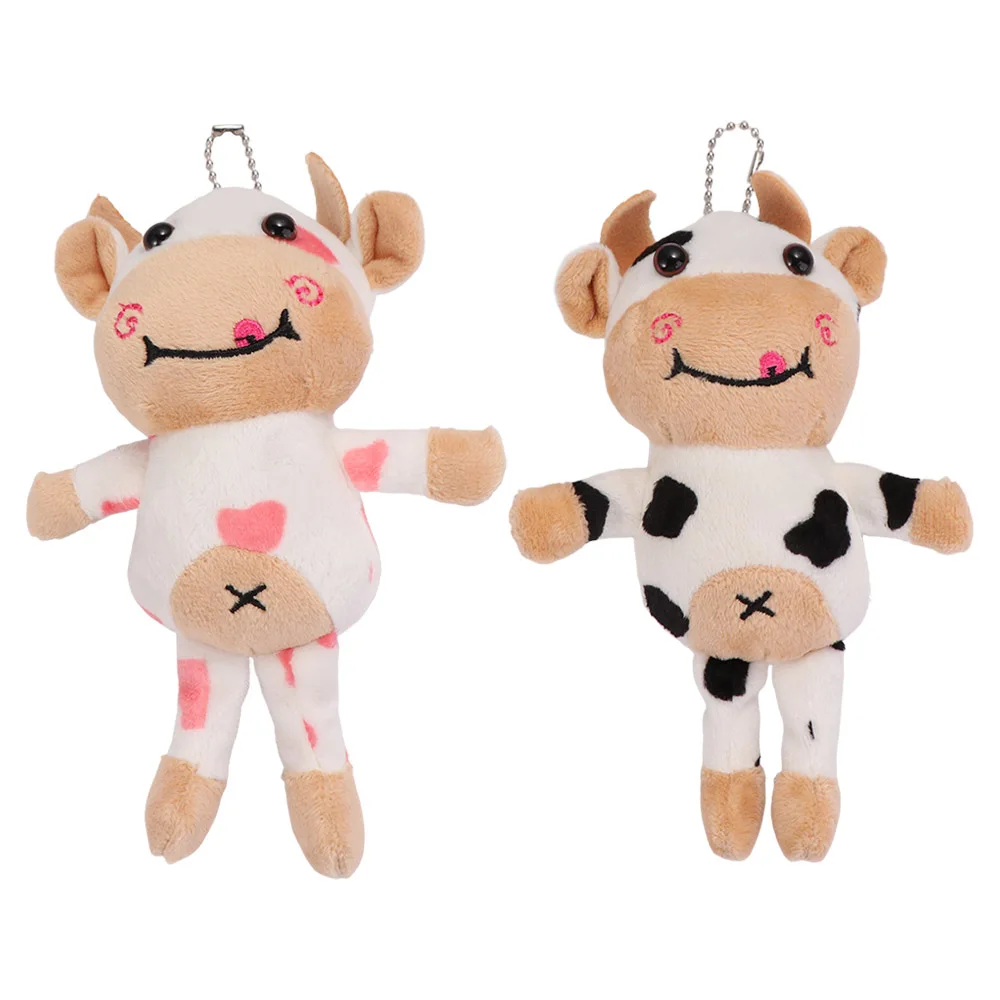 Plushie Milk Cow Keyring Soft PP Cotton Spotted Cow Key Chain Cute Cartoon Animal Animal Stuffed Keychain Bag Pendant