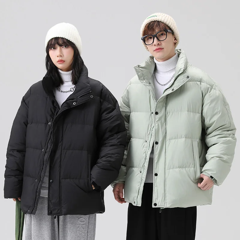 

2025 Unisex Dropped Shoulder Down Jacket Solid Color Stand Collar White Duck Down Versatile Warm Winter Coat
