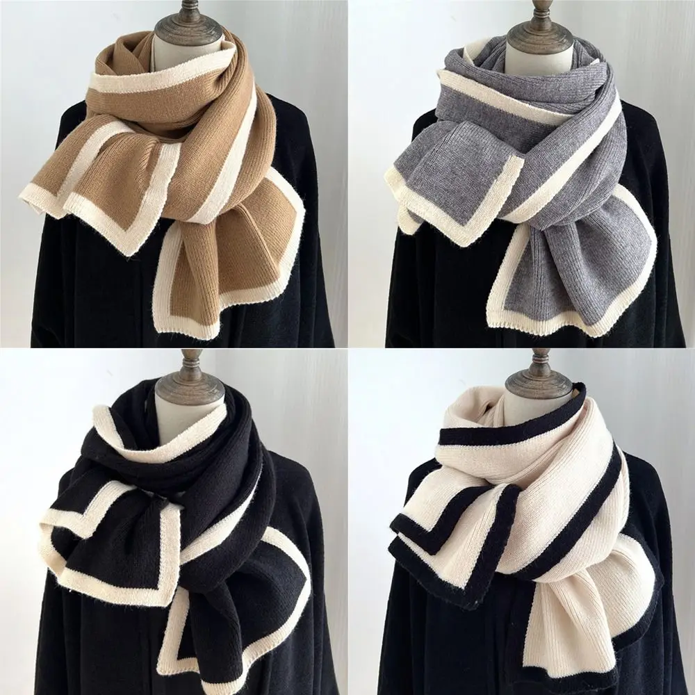 Fashion Winter Warm Wool Scarf Elastic Thick Knitted Scarves Striped Neckerchief for Women Female