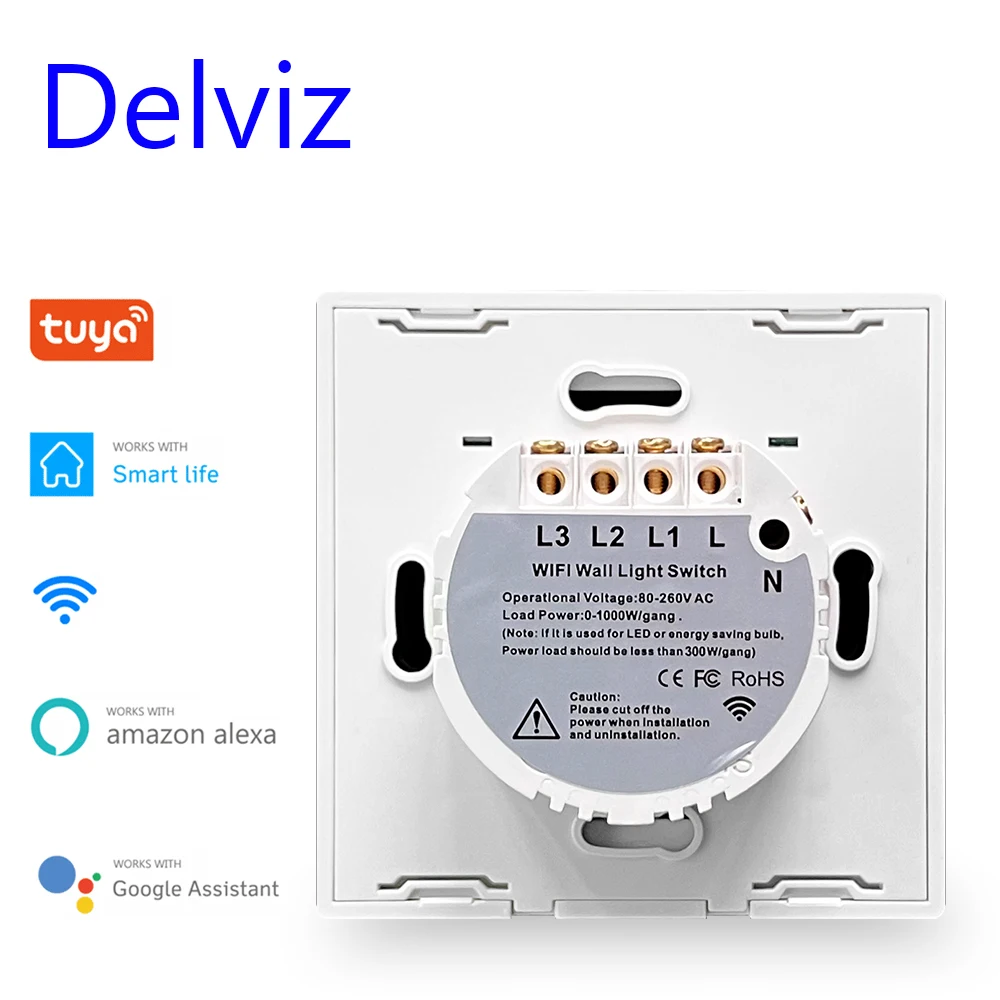 Delviz Tuya Touch Sensor Switch, EU Standard Crystal Glass Panel,Voice Work with Alexa Google Home, WiFi Wall Light Smart Switch