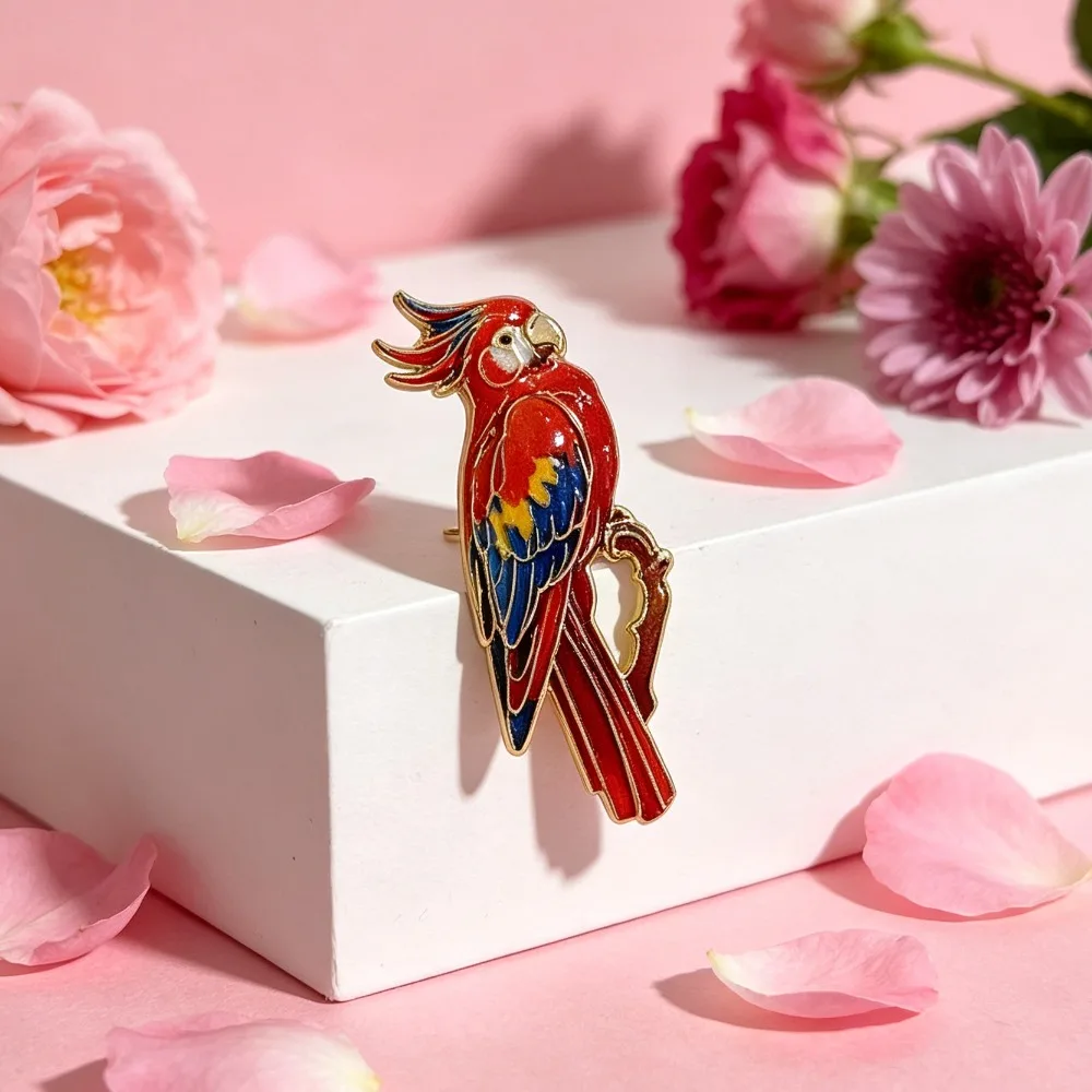 Vintage Mehrfarbige Emaille-Papageien-Brosche Set, Niedliche Tropische Vogel-Anstecknadel, Naturästhetisches Accessoire für Frauen – Detail 4