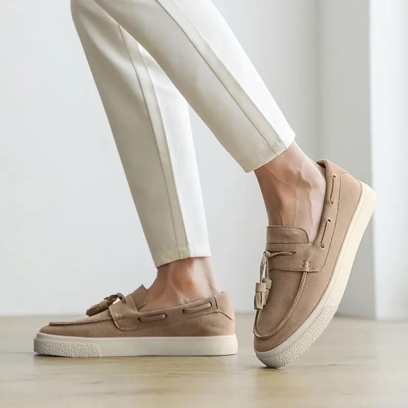 Brand Khaki Suede Men's Loafers Tassel Fashion Leather Casual Shoes For Man Autumn Lightweight Flats Slip-on Shoes Man Moccasins - Image 3