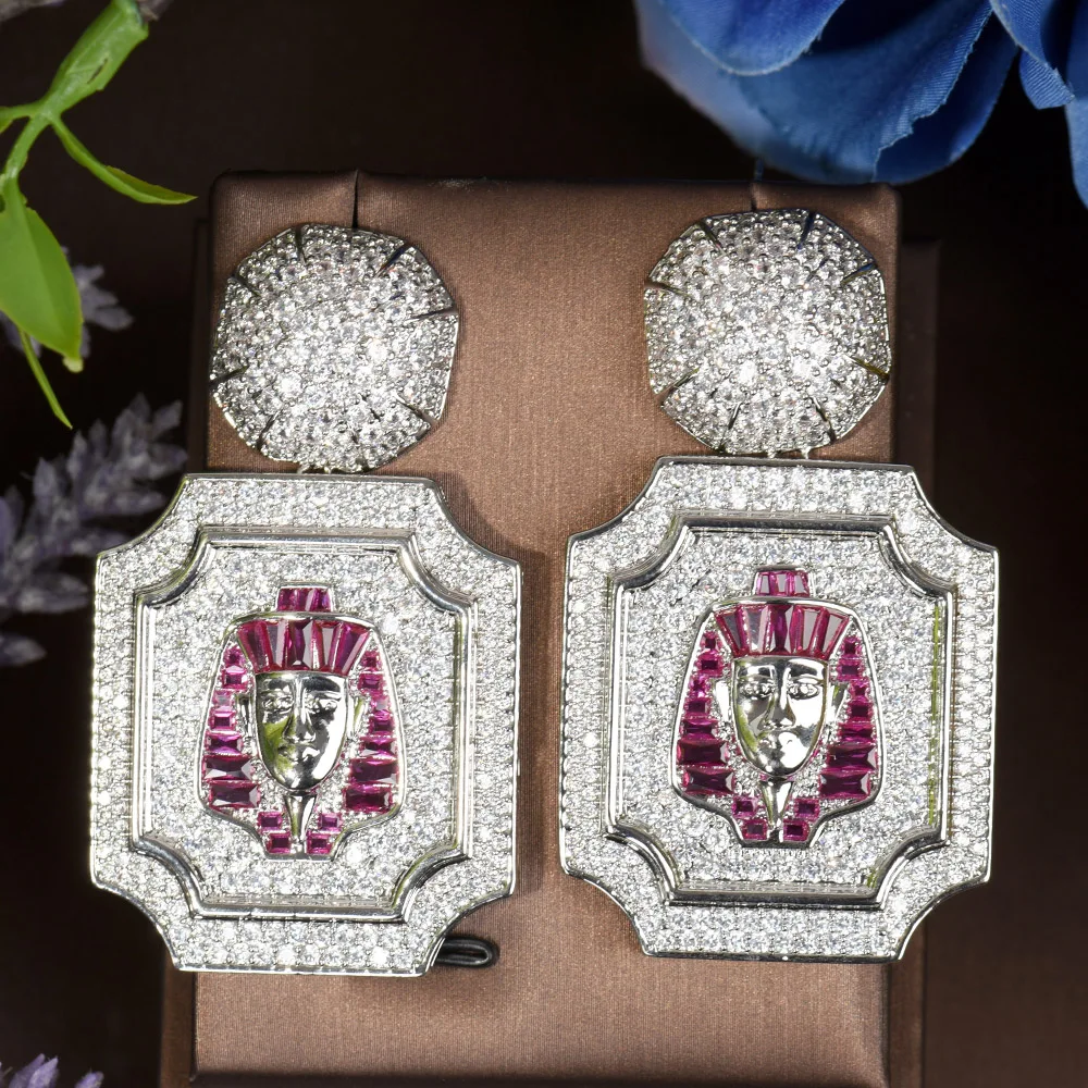 HIBRIDE Luxury Big Egypt Drop Earrings For Women Wedding Cubic Zirconia CZ DUBAI Bridal Boucle D'oreille Femme E-604
